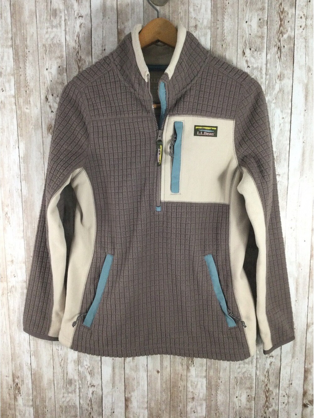 L.L. Bean Women's Mountain Classic Windproof Fleece Grid Quarter Zip Earthy XS